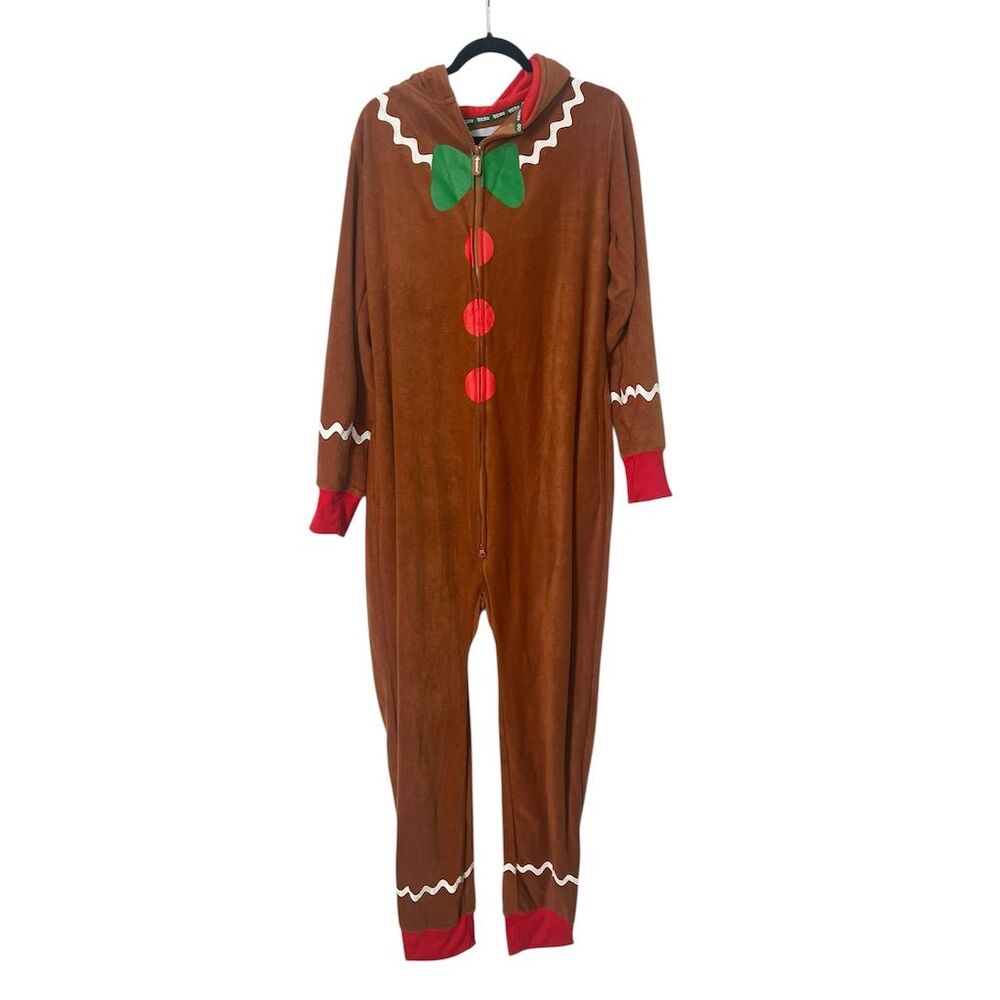 NWT Tipsy Elves Men's Gingerbread Man Jumpsuit Brown‎ Hooded Christmas - Picture 2 of 8